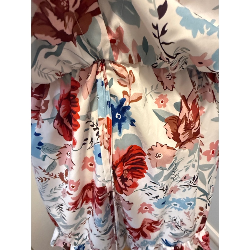 EXLURA‎ Women's Floral Print Ruffle Hem Romper Short Sleeve Elastic Waist Size M - Picture 3 of 7